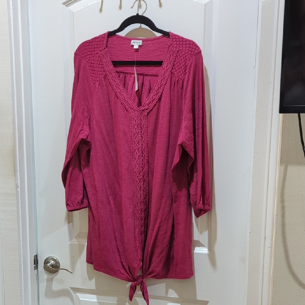 Avenue Fuchsia Blouse with Tie Front
